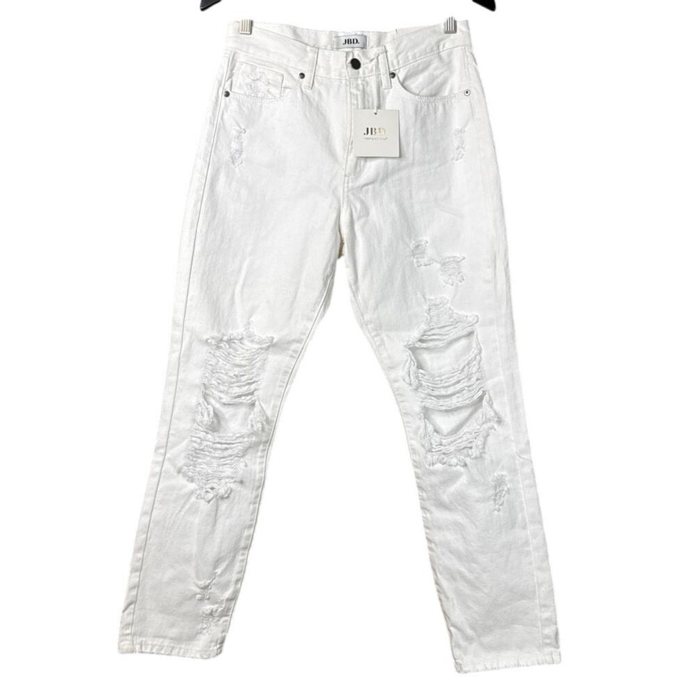 JBD Just Black Denim High Rise Destroyed Girlfriend Jeans White Size 27 NWT
